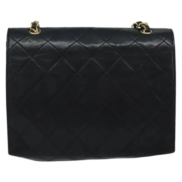 CHANEL Matelasse Chain Shoulder Bag Lamb Skin Black Gold CC Auth 158840 - Picture 2 of 16